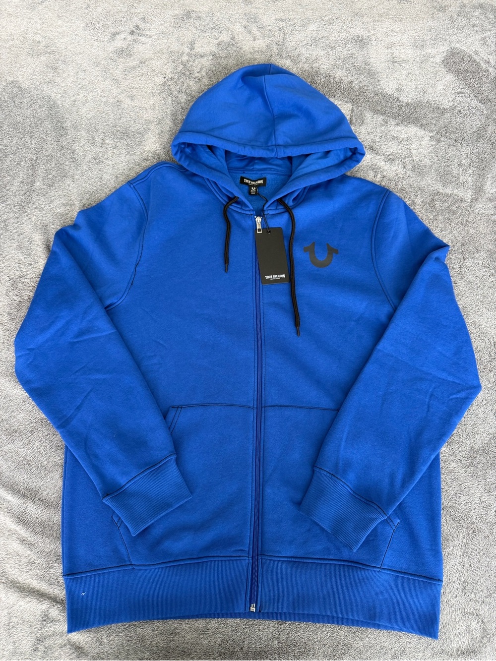 True Religion Royal Blue Zip-Up Hoodie with Logo Back - Picture 2 of 8